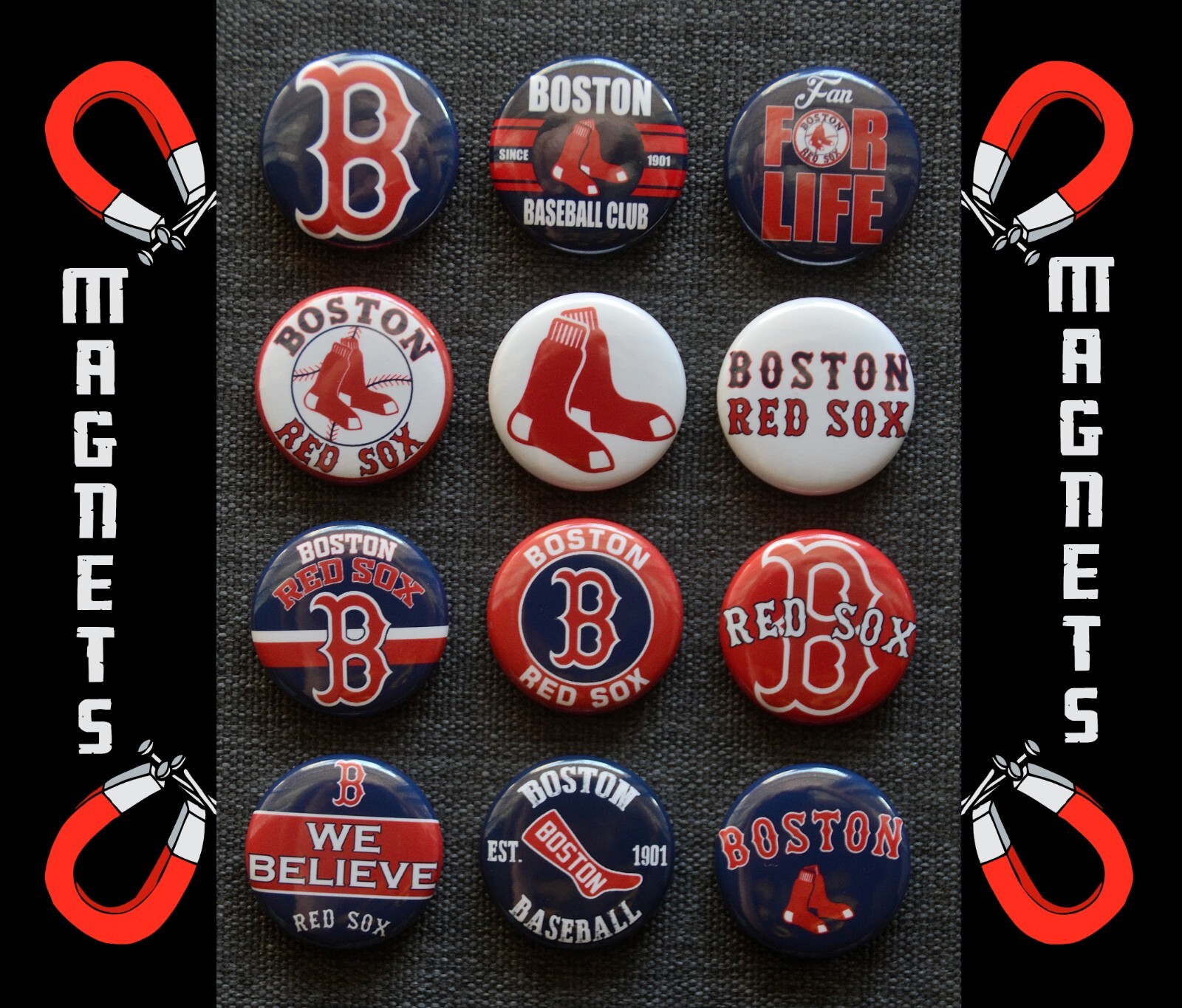 Boston Red Sox  - 1 1/2" Inch Magnet Set (Set of 12)