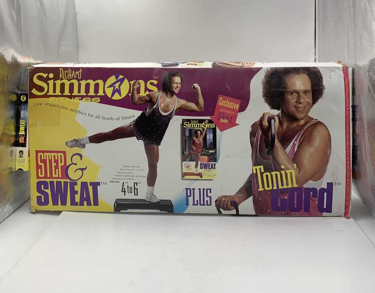 RICHARD SIMMONS FITNESS STEP & SWEAT TONIN CORD VERY RARE WITH VCR TAPE NO CORD
