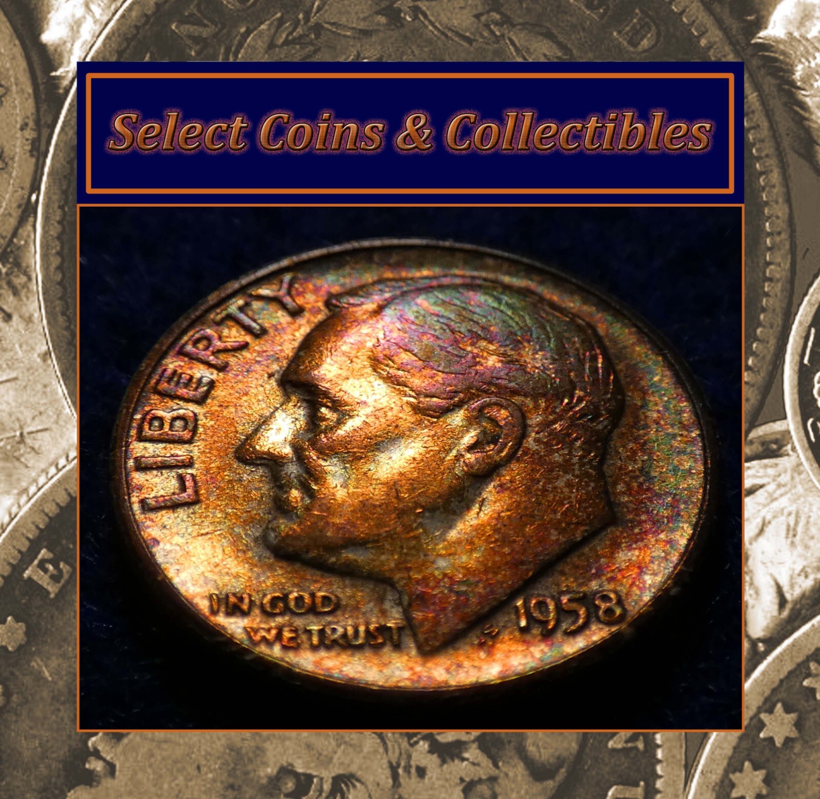 1958 Roosevelt Dime Beautiful Original Multi-Color Album Toning! #2303
