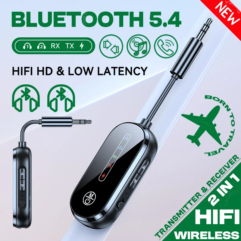 2-in-1 Wireless Bluetooth 5.4 Transmitter Receiver Audio Adapter 3.5mm Jack Aux