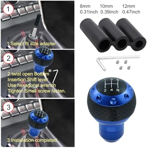 5 Speed Manual Shift Knob Leather Round Ball Gear Shifter Knobs Stick Blue