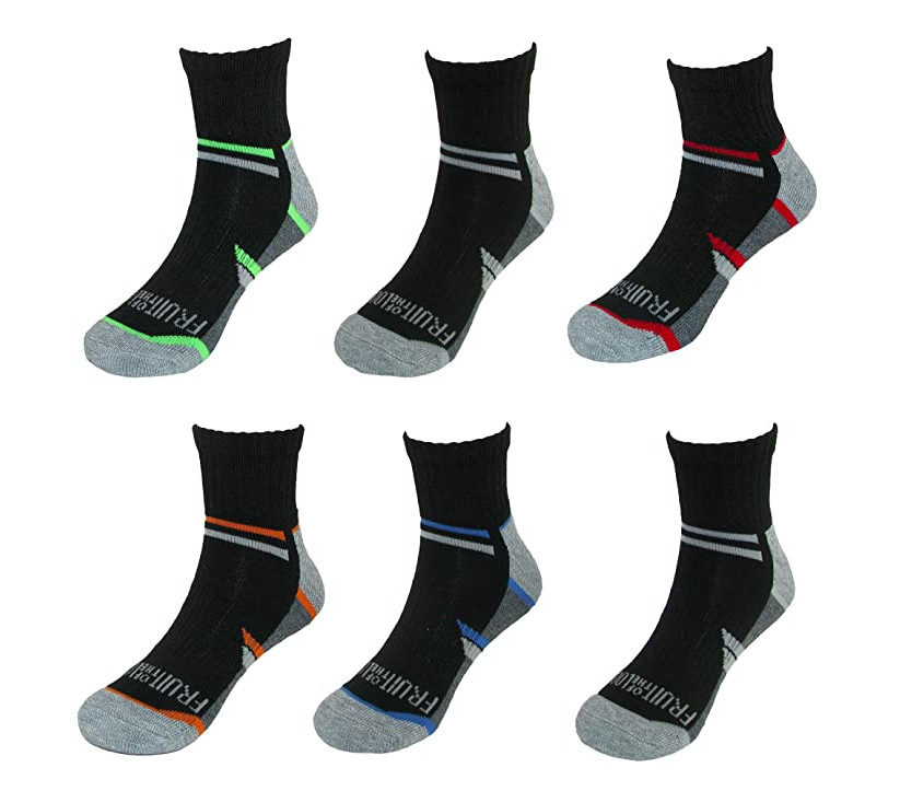 Fruit Of The Loom Boys Ankles Cushioned Socks Arch Support Black Assort 6 Pairs