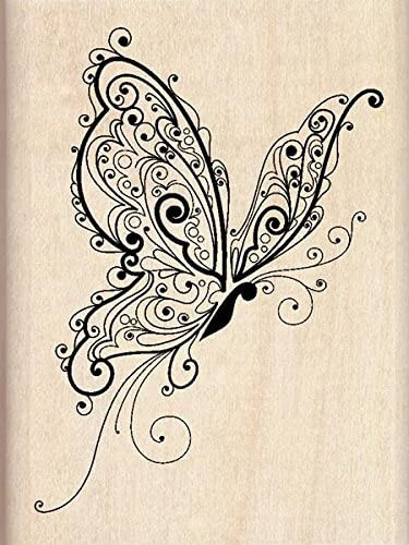 Inkadinkado Patterned Butterfly Red Rubber Wood Stamp 2.25'' x 3'' Beautiful!