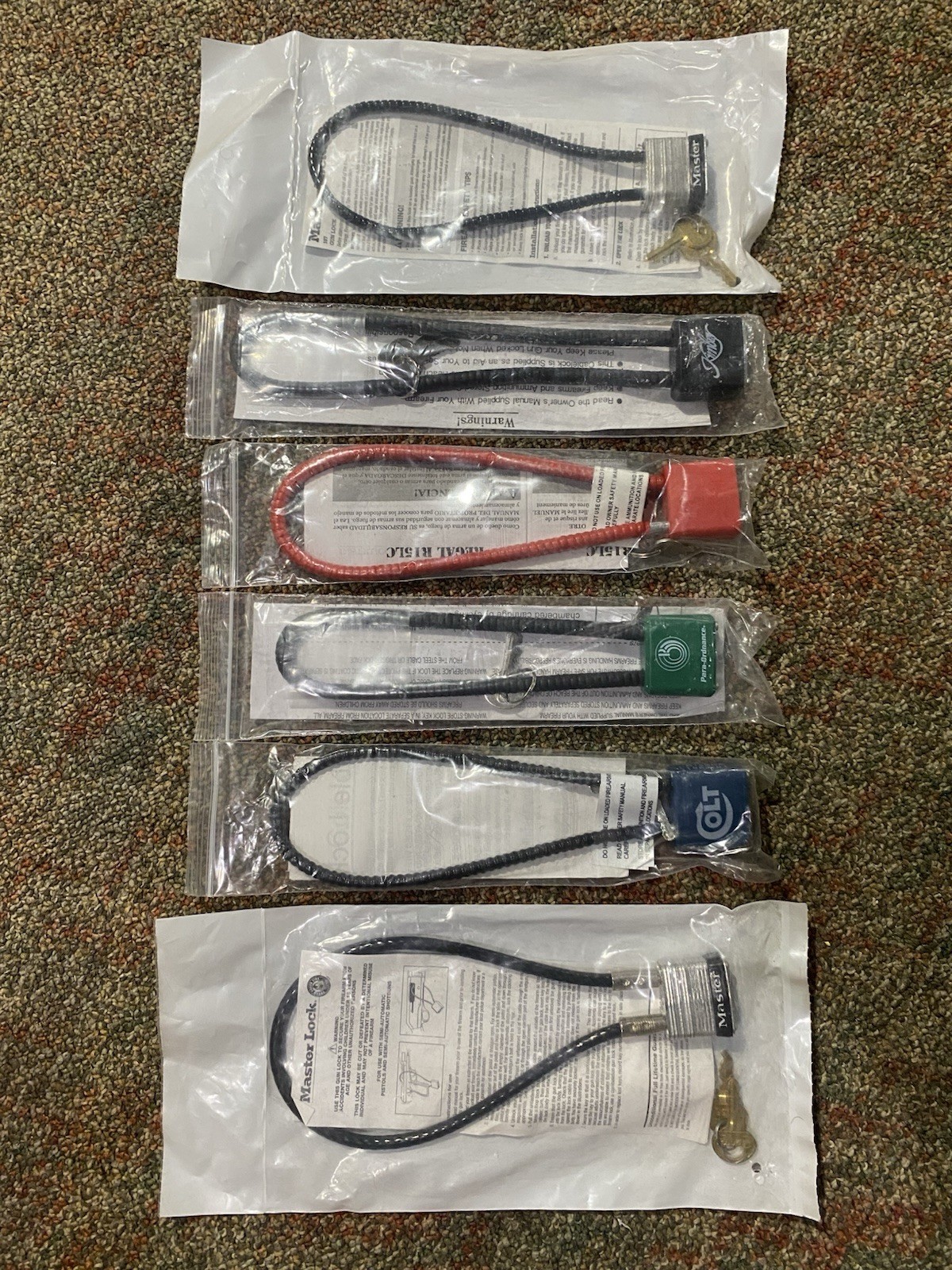 Lot of 6 Cable Gun Locks Master Lock Colt Kimber Para-Ordnance Firearm Safety
