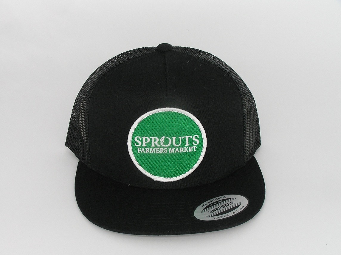 Sprouts Farmers Markert Patch on Trucker Hat Yupoong Classic 6006 Snapback Black