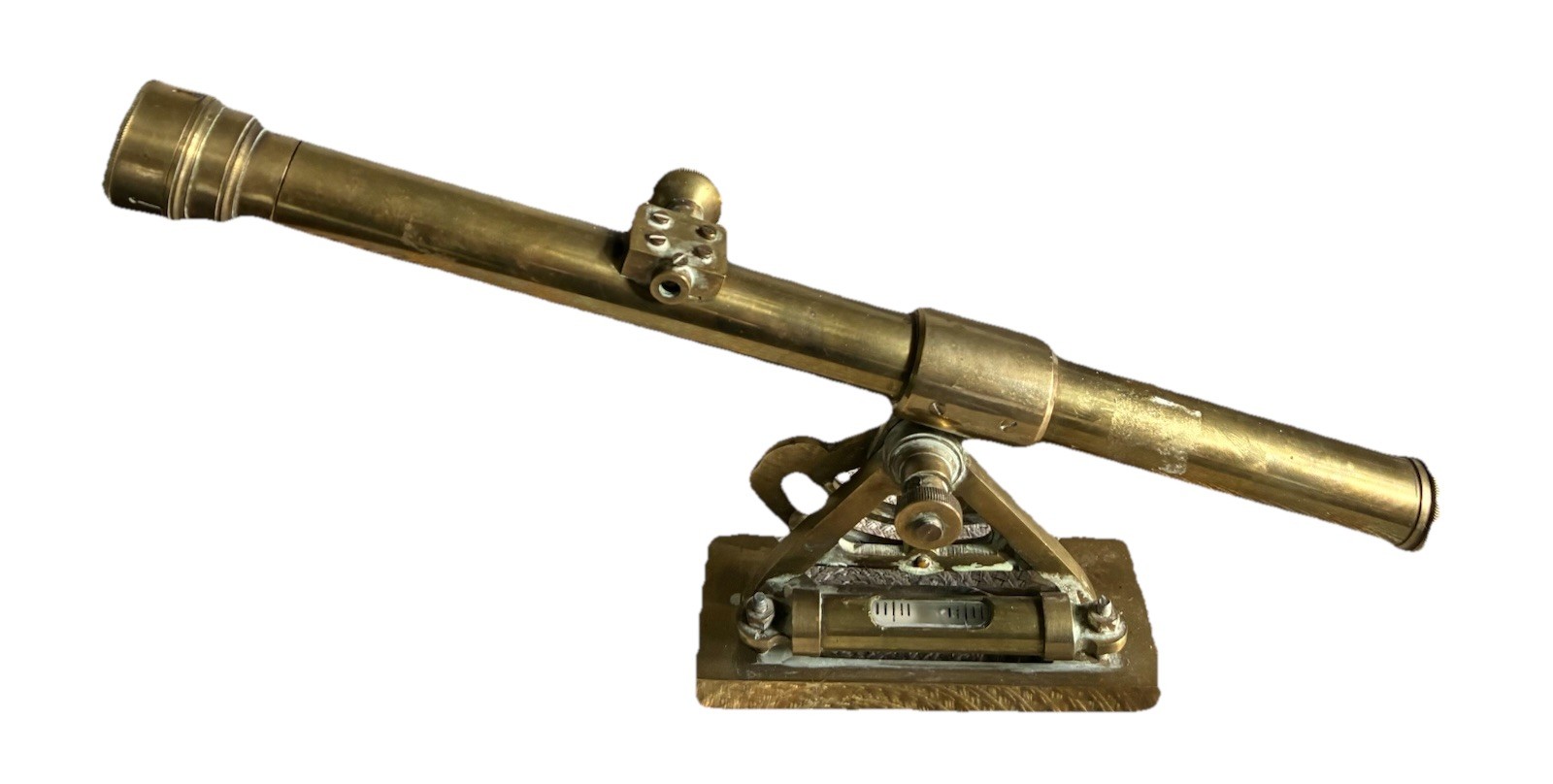 Vintage Brass Surveyor’s Telescope with Spirit Level – Antique Instrument