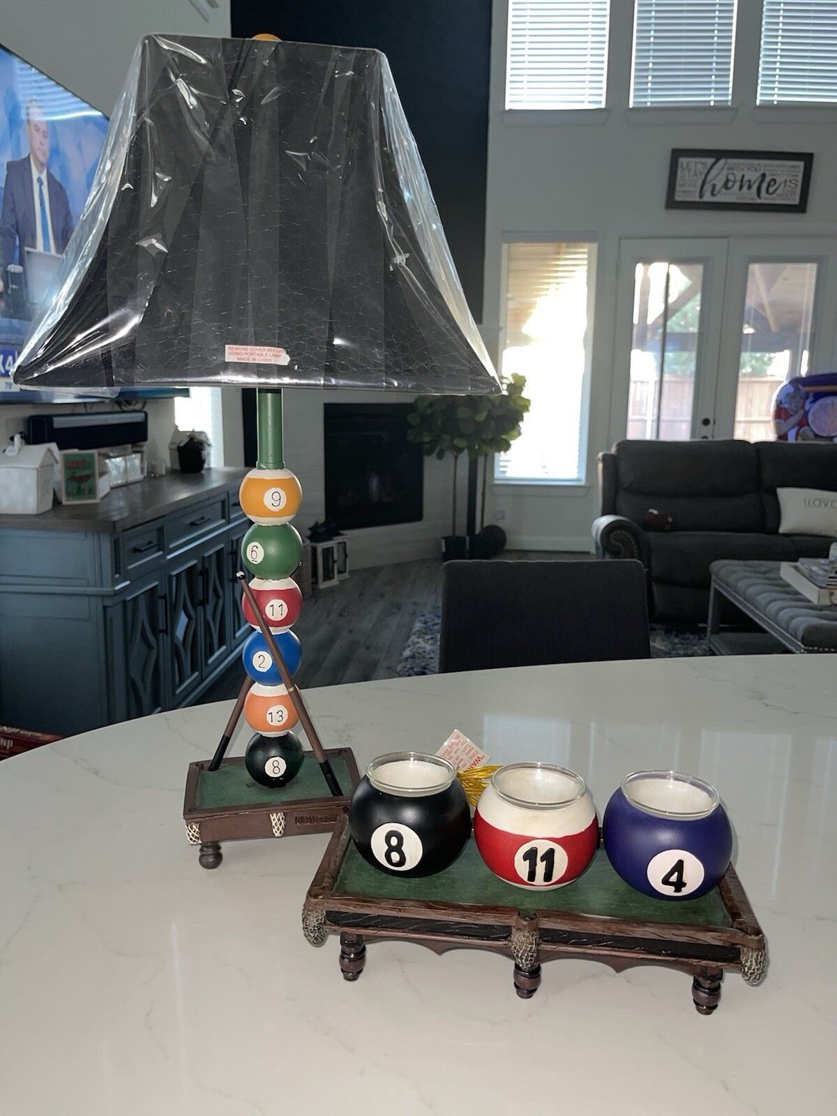 Vintage Orion’s Billiards Pool Ball Lamp & Set of 3 Pool Ball Candle Holder New