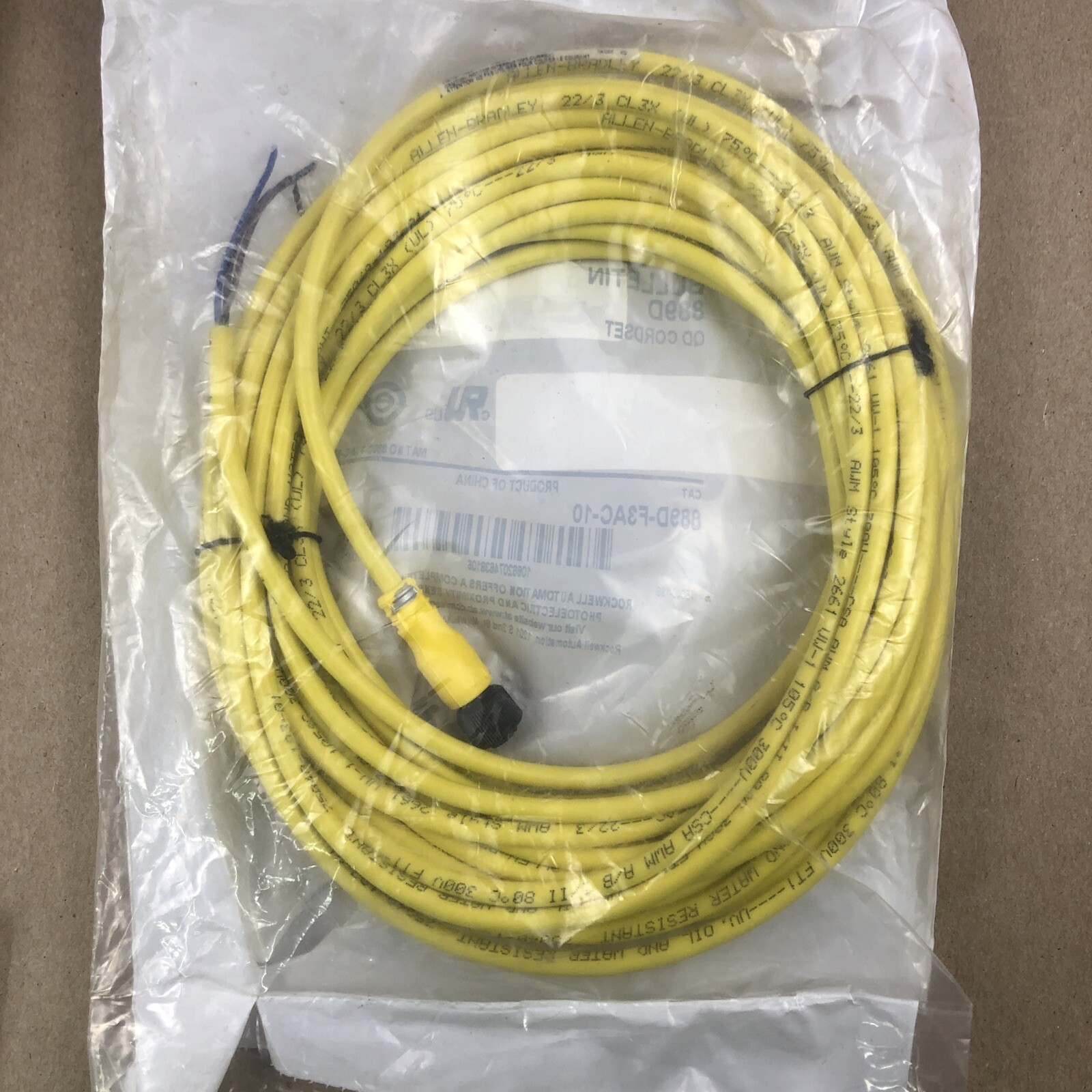 10-Meter Sensor Cable M12 DC Micro 3-Pin Female Allen Bradley 889D-F3AC-10