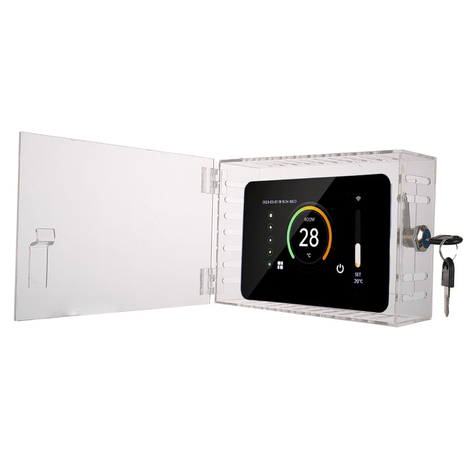 Transparent Lock Box for Thermostat with Key Clear PS Protective Cover