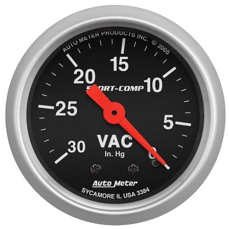 Auto Meter Sport Comp 2-1/16" Full Sweep 0-30 In. Hg Mechanical Vacuum Gauge