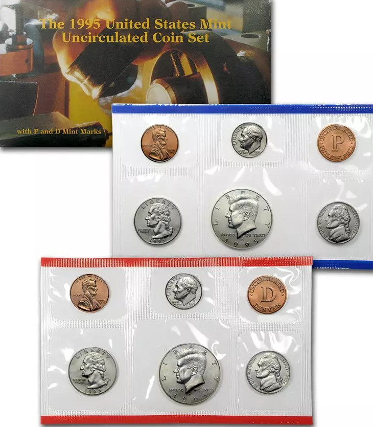 1995 P&D Mint Set Brilliant Uncirculated US with Envelope & COA (10 Coin Set)