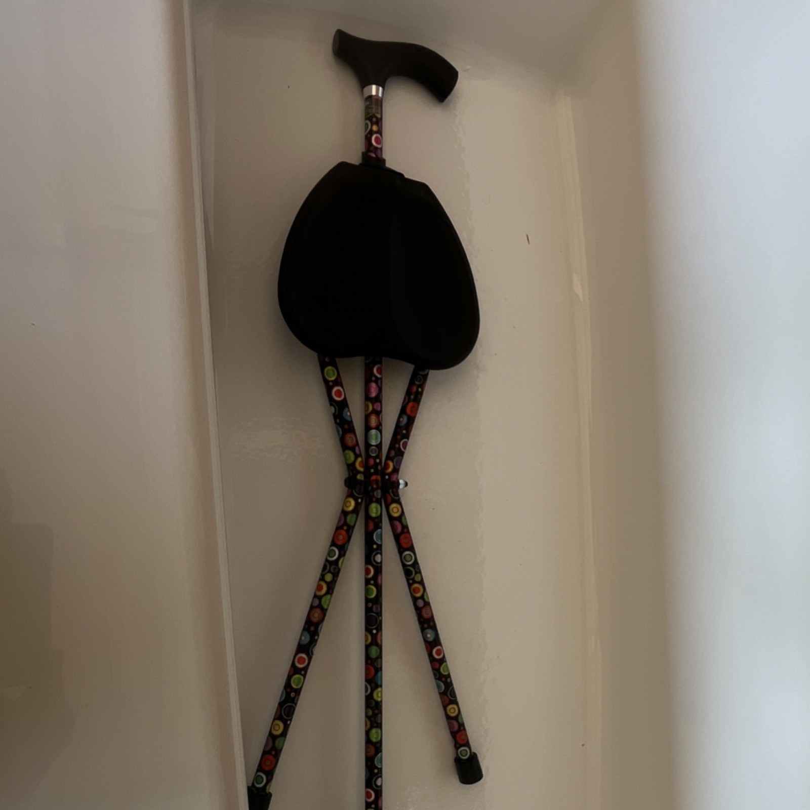 Foldaway Seat Cane Walking Stick, Black/Multicolor - Adult/Senior