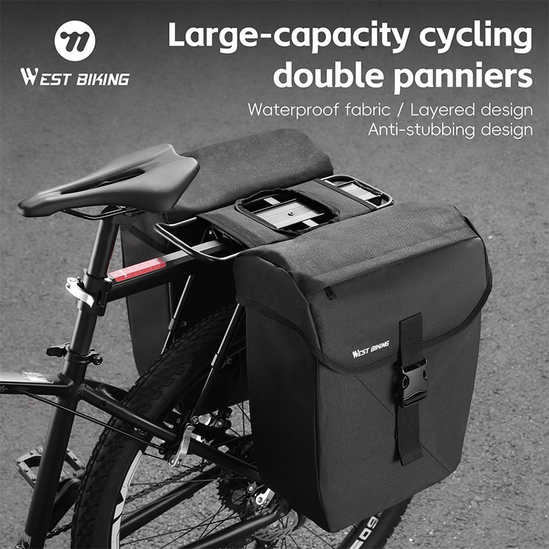 WEST BIKING Bike Double Pannier Set Waterproof Bicycle Rear Rack Pack Bag Black