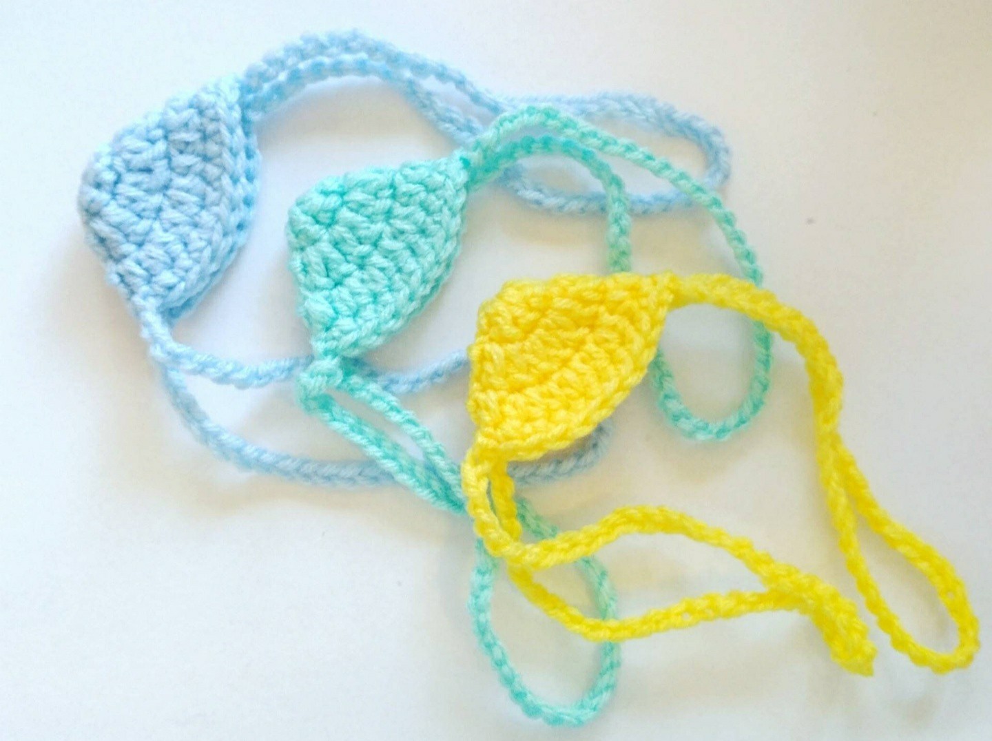 3 Crochet Nose Warmers, Light Blue, Yellow and Mint, Funny Gifts, Party Favors