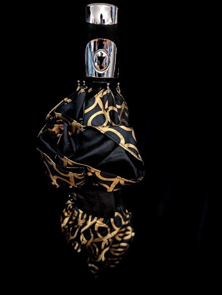 Bebe Brand Small Black And Gold Logo Compact Folding Umbrella