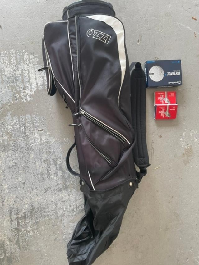 Slightly used IZZO golf bag, New Dozen Taylor Made Distance Golf Balls & Tees