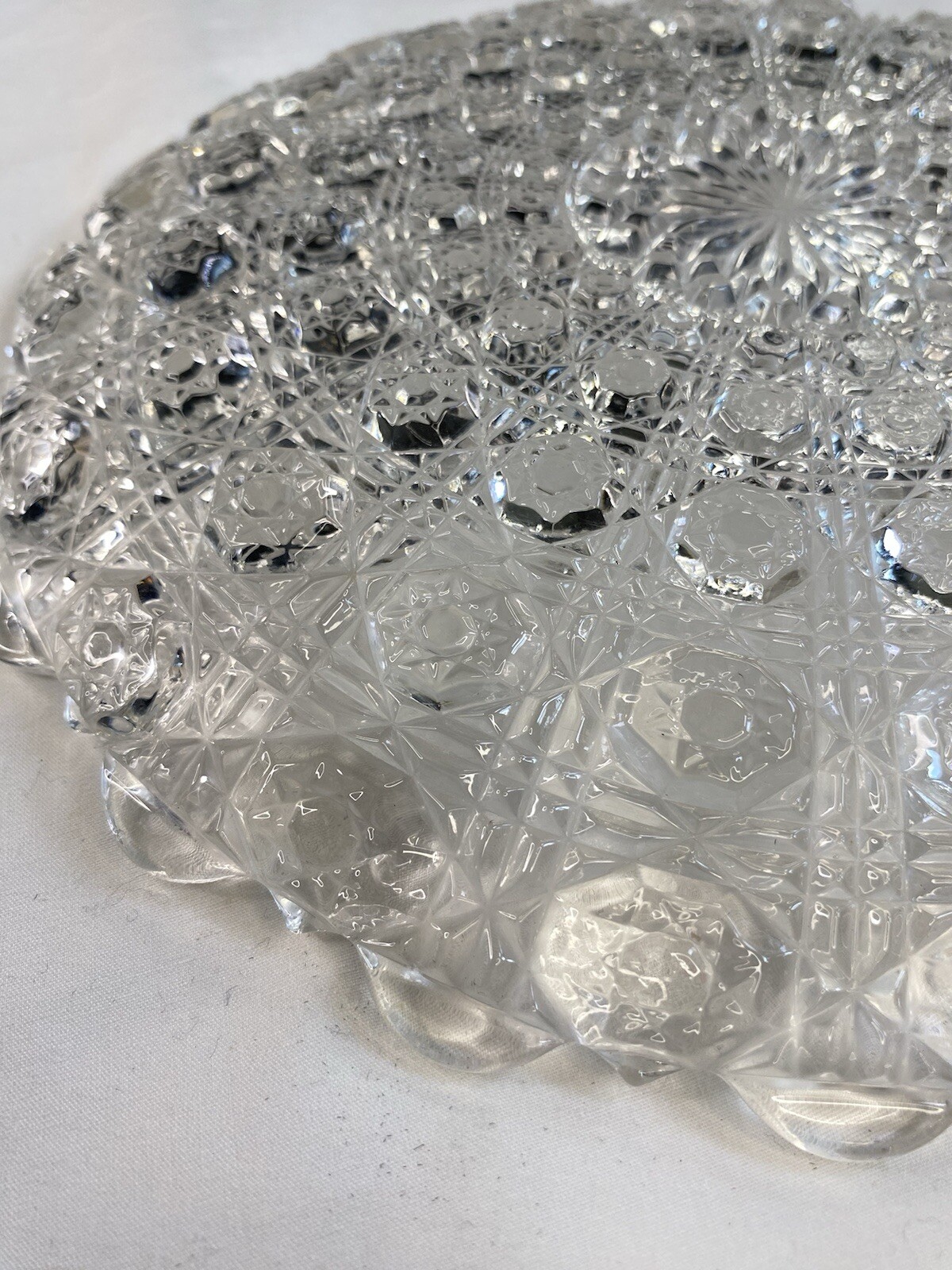 Vintage EAPG Clear Glass Hobstar Pattern Round Serving Plate 10”