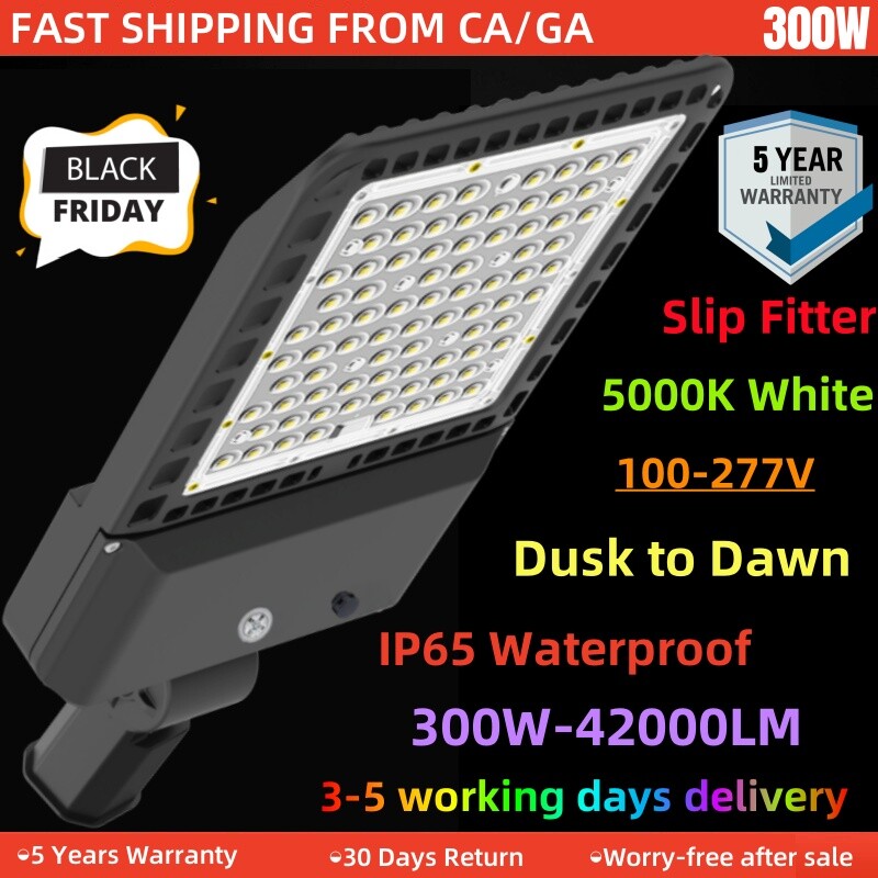 300W LED Parking Lot Shoebox Light 5500k Outdoor Pole Area Fixture Dusk to Dawn