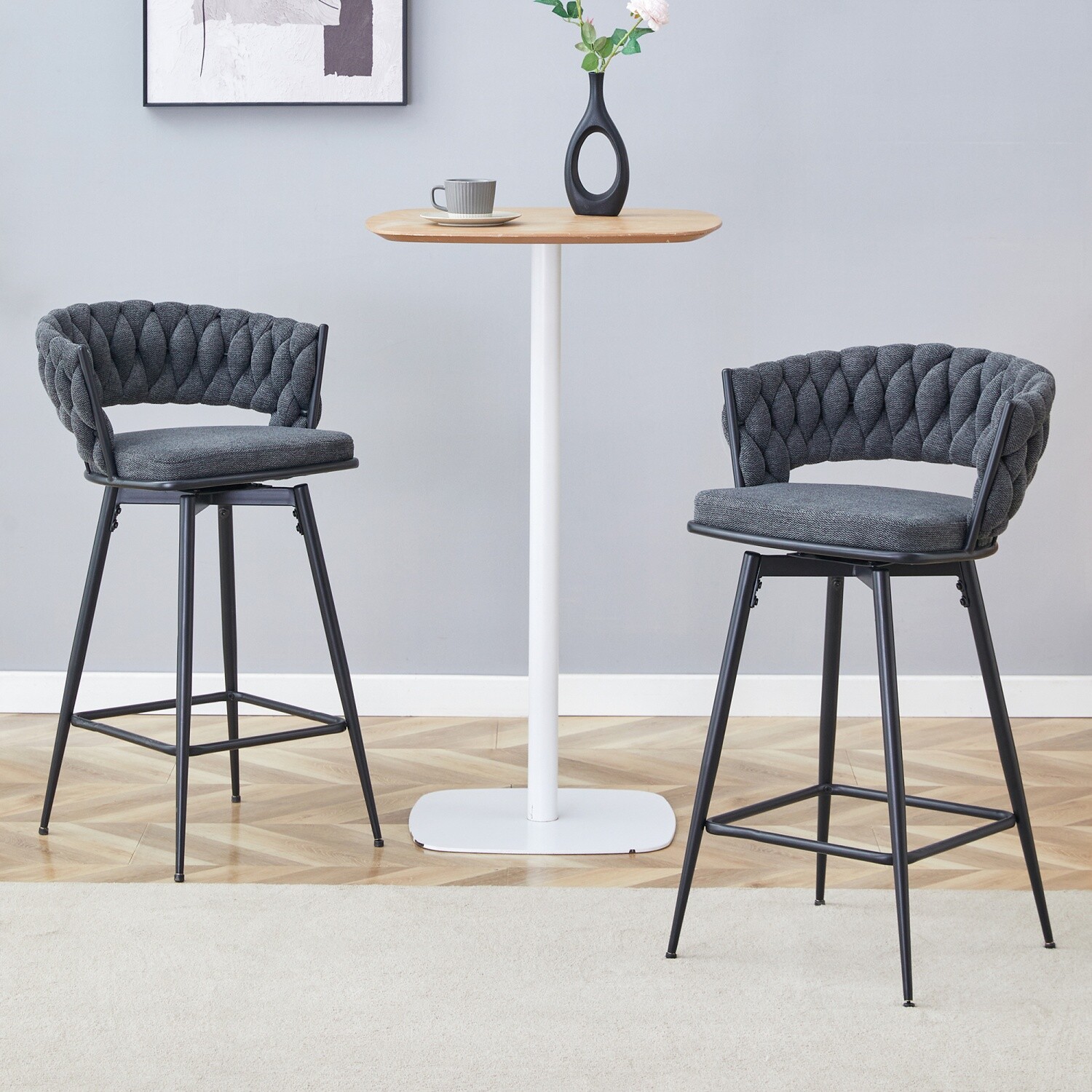 Set of 2 Swivel Bar Stools Counter Height Bar Chair Dining Chair with Metal Legs