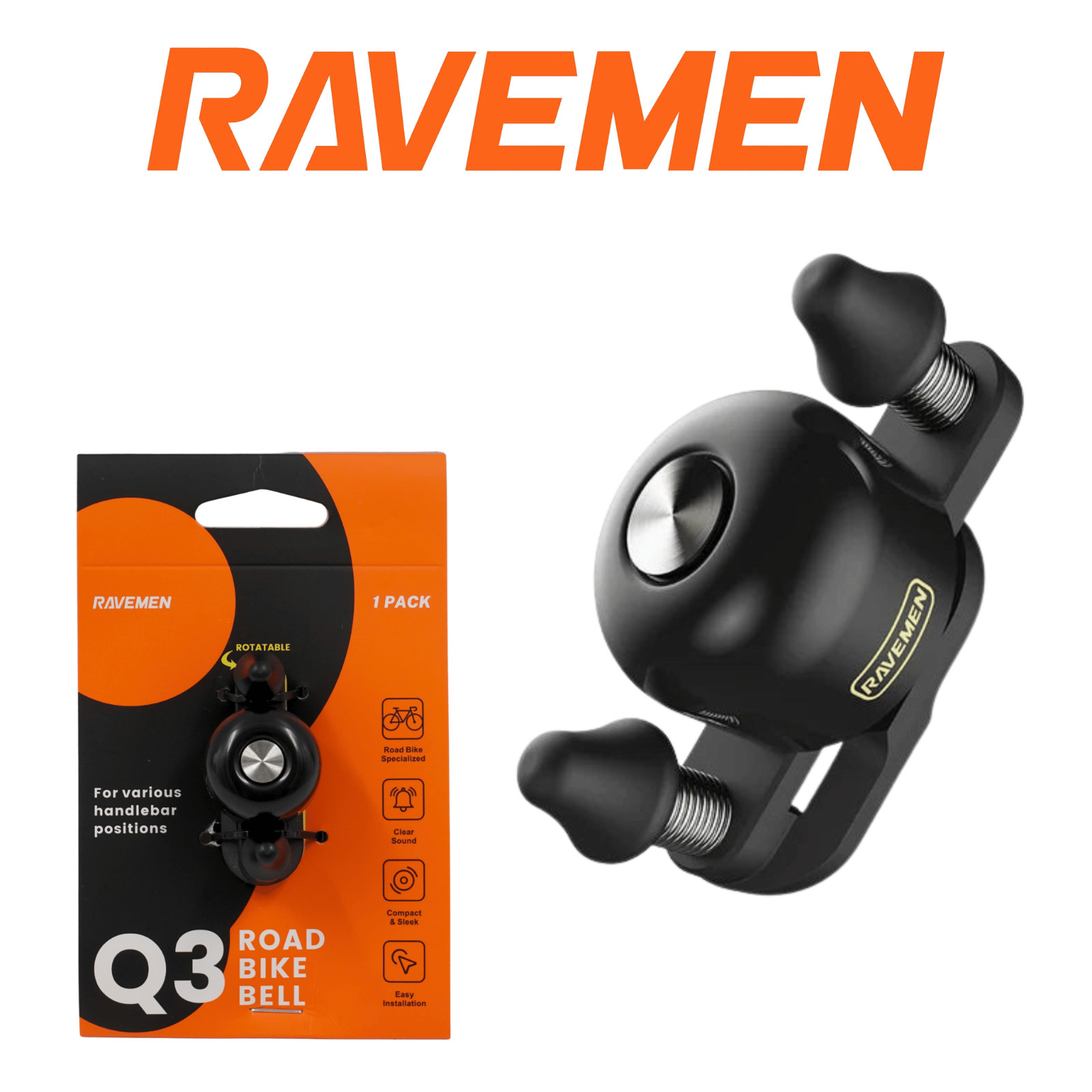 RAVEMEN Q3 Road Bike Bell Compact & Sleek Rotatable Various Handlebar Positions