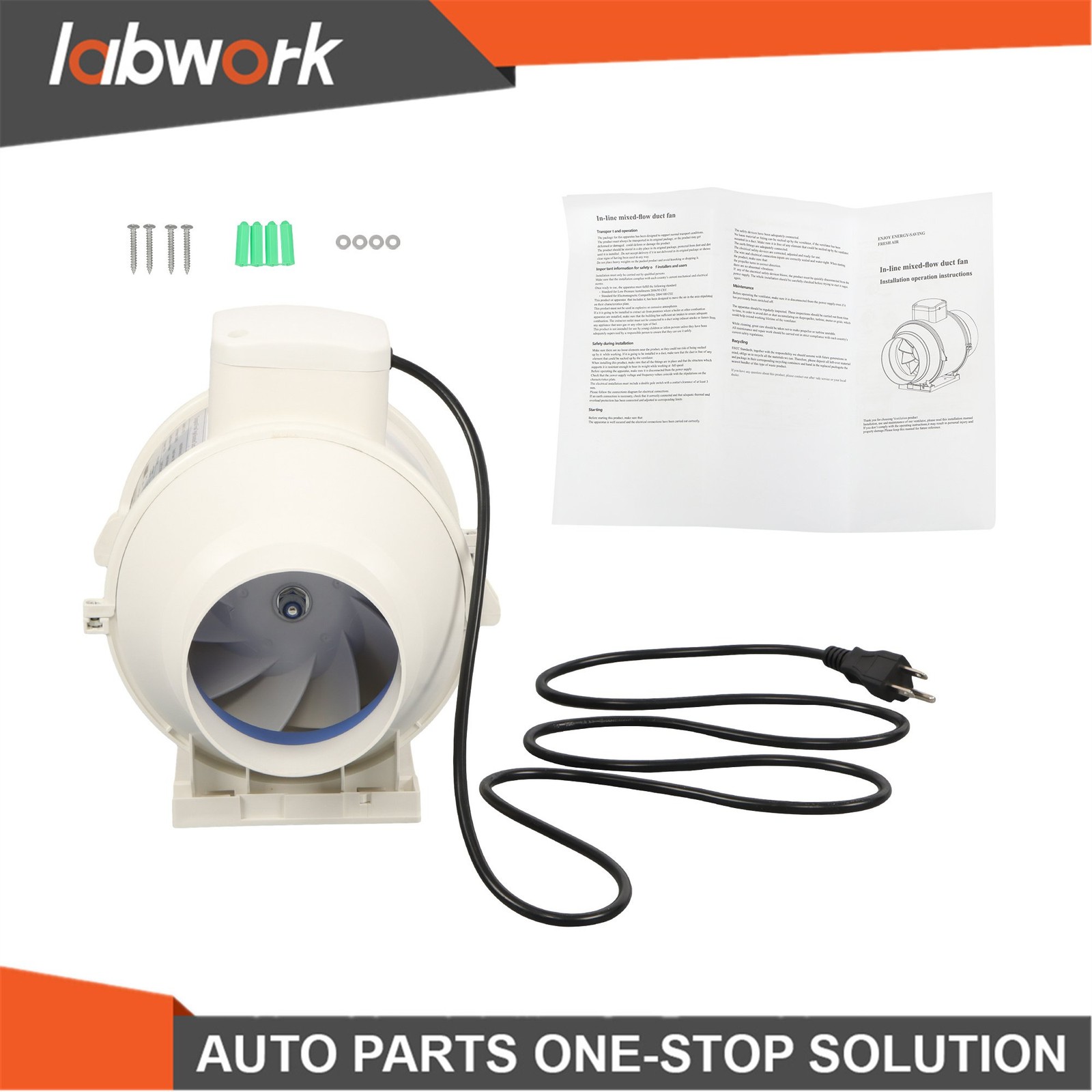 Labwork 4 Inch Duct Fan Inline Ventilation Exhaust Fan 280CFM AC Motor White