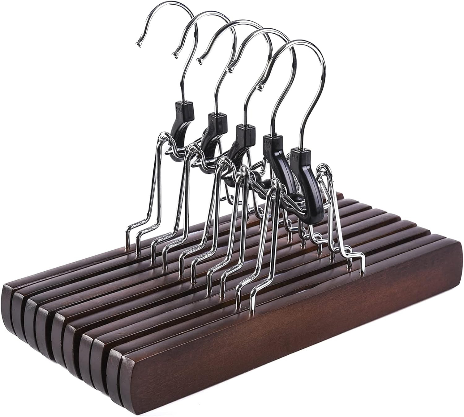 Wooden Pants Clip Hangers 10 Pack, Skirt Hangers with Non Slip Padded Velvet, Sm