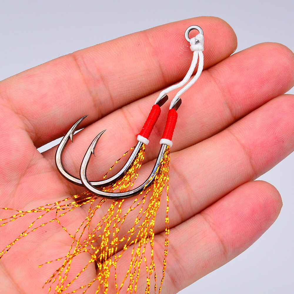 10 Pairs Double Assist Hook Barbed Carbon Steel Slow Jigging Hook Saltwater