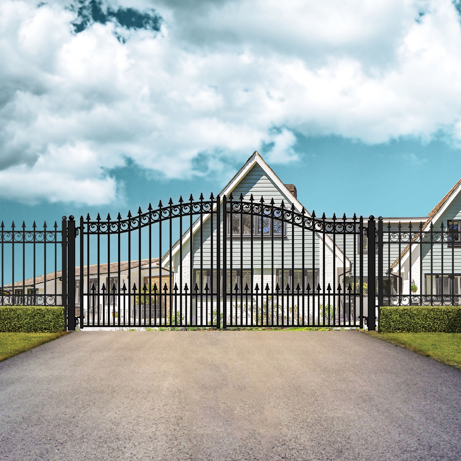 ALEKO Garden Yard Privacy Steel Dual Driveway Gate 12 ft Prague Style Black