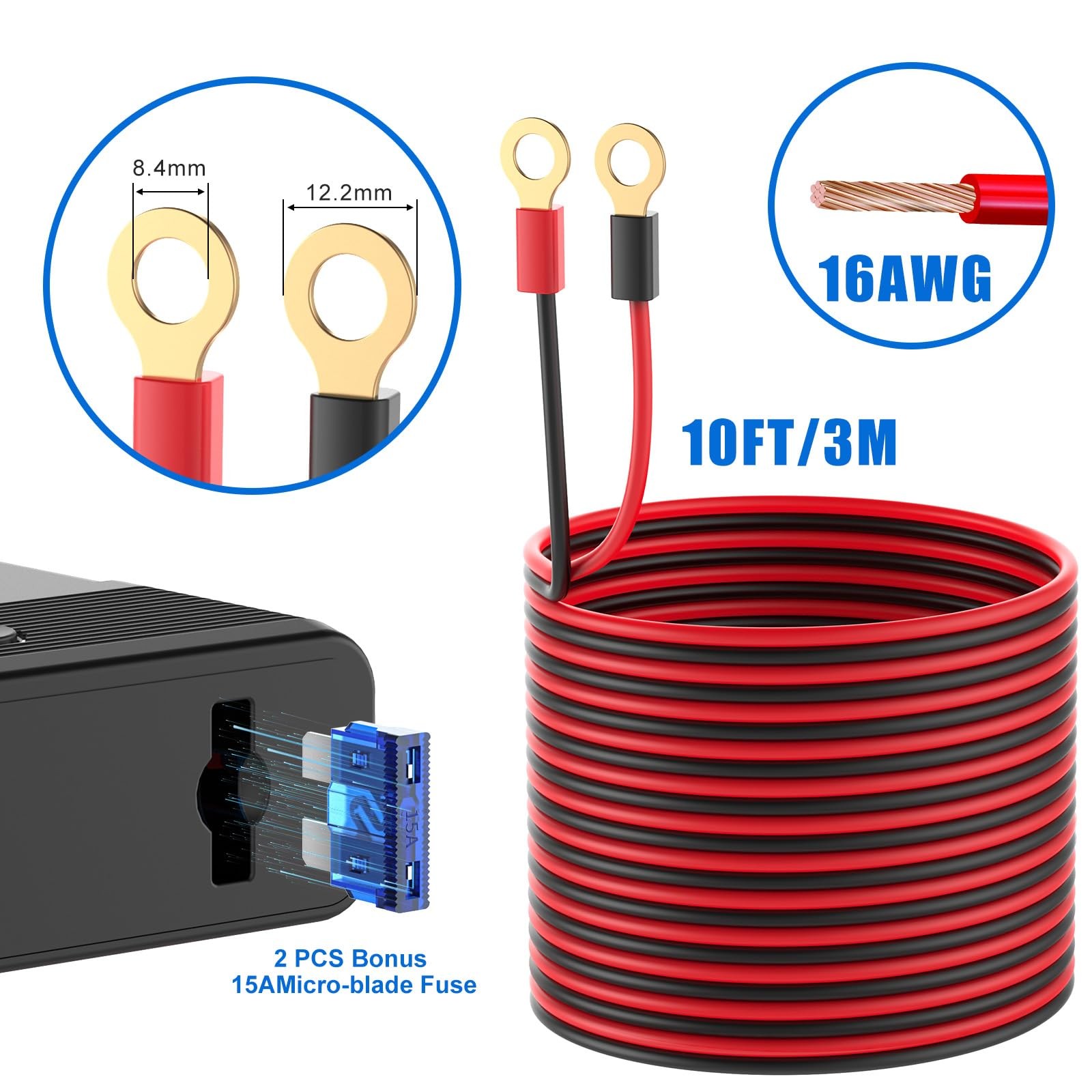 12V 24V Car Charger Socket Splitter with 10FT/3M Cable, 3 Cigarette Lighter S...