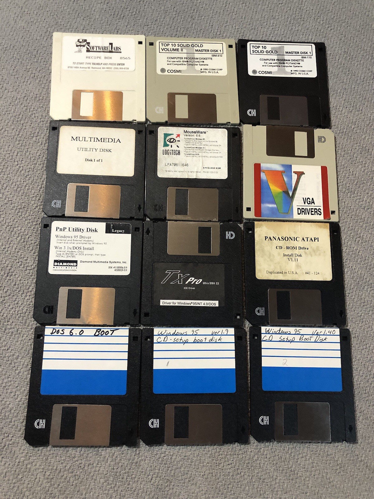 Lot of 12 Vintage Logitech Windows Various System Software Driver Floppy Disks