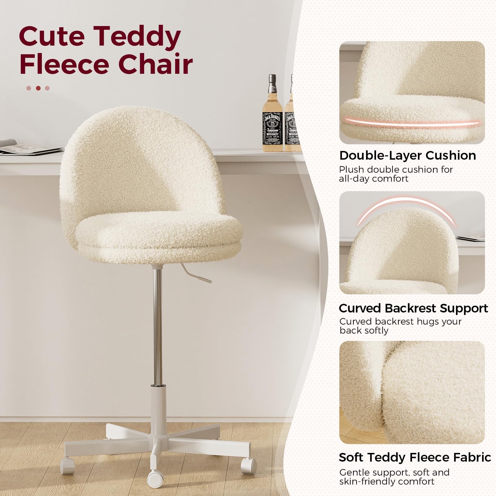 Velvet Tall Office Chair with Wheels Vanity Chairs with Back, Versatile Heigh...