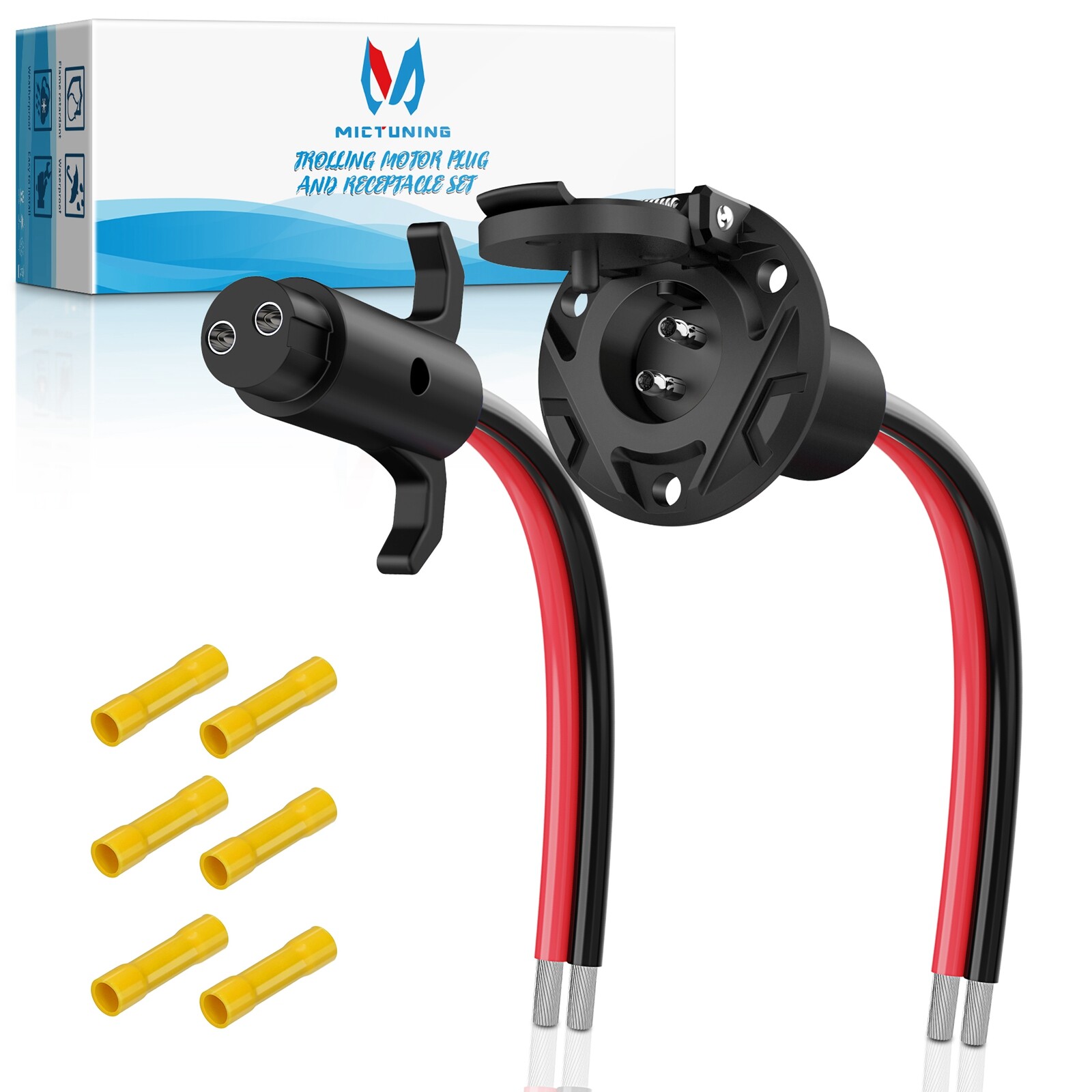 Heavy Duty 12/24V Marine Boat Trolling Motor Plug & Socket, 2 Wire 8 AWG (Gauge)