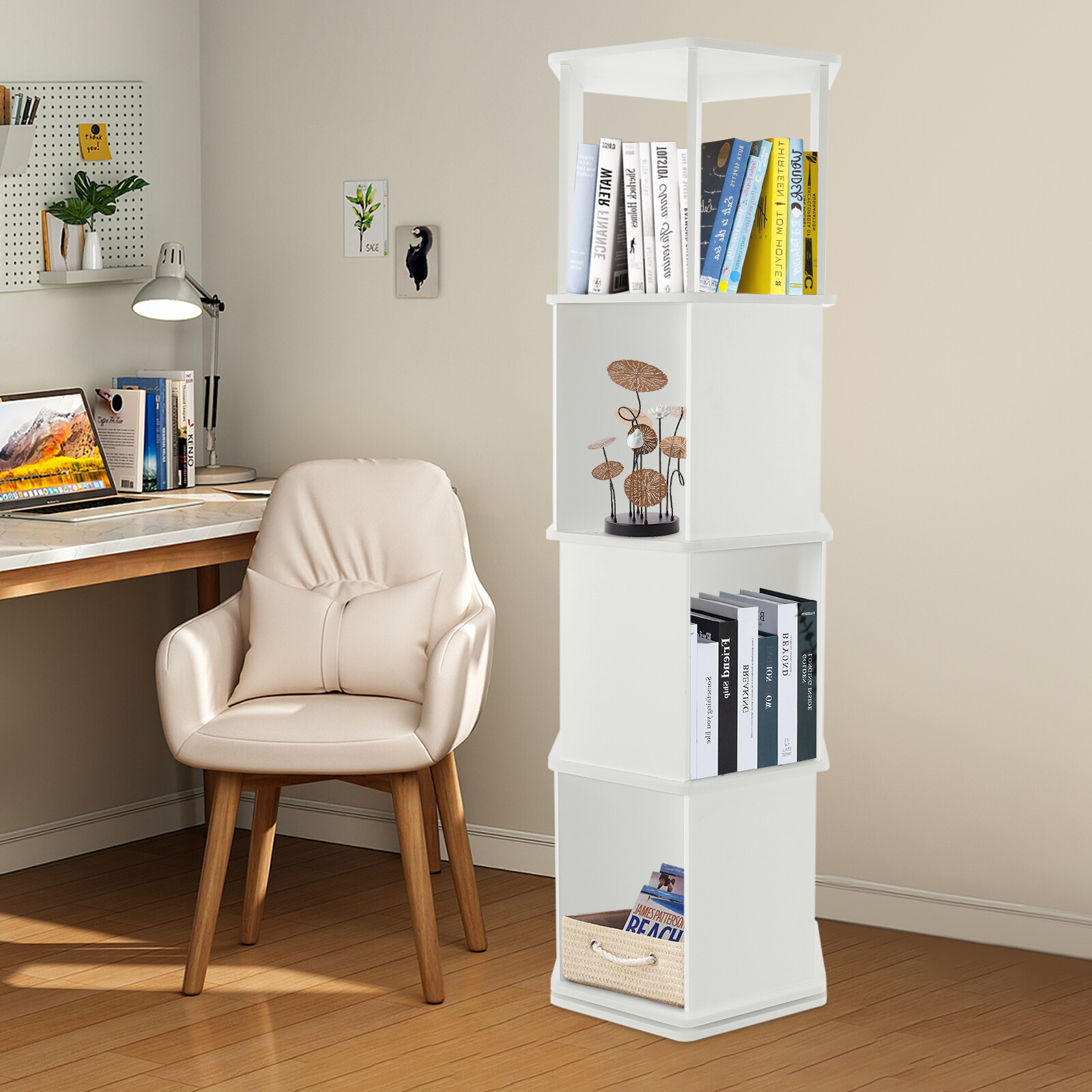 4-Tier Rotating Bookshelf 360�� Display Floor Standing Revolving Bookshelf