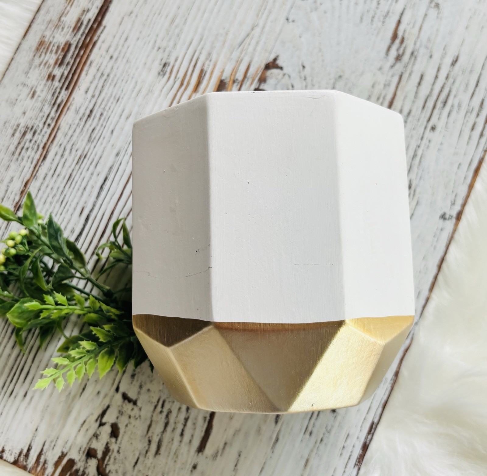 White & Gold Geometric Ceramic Planter