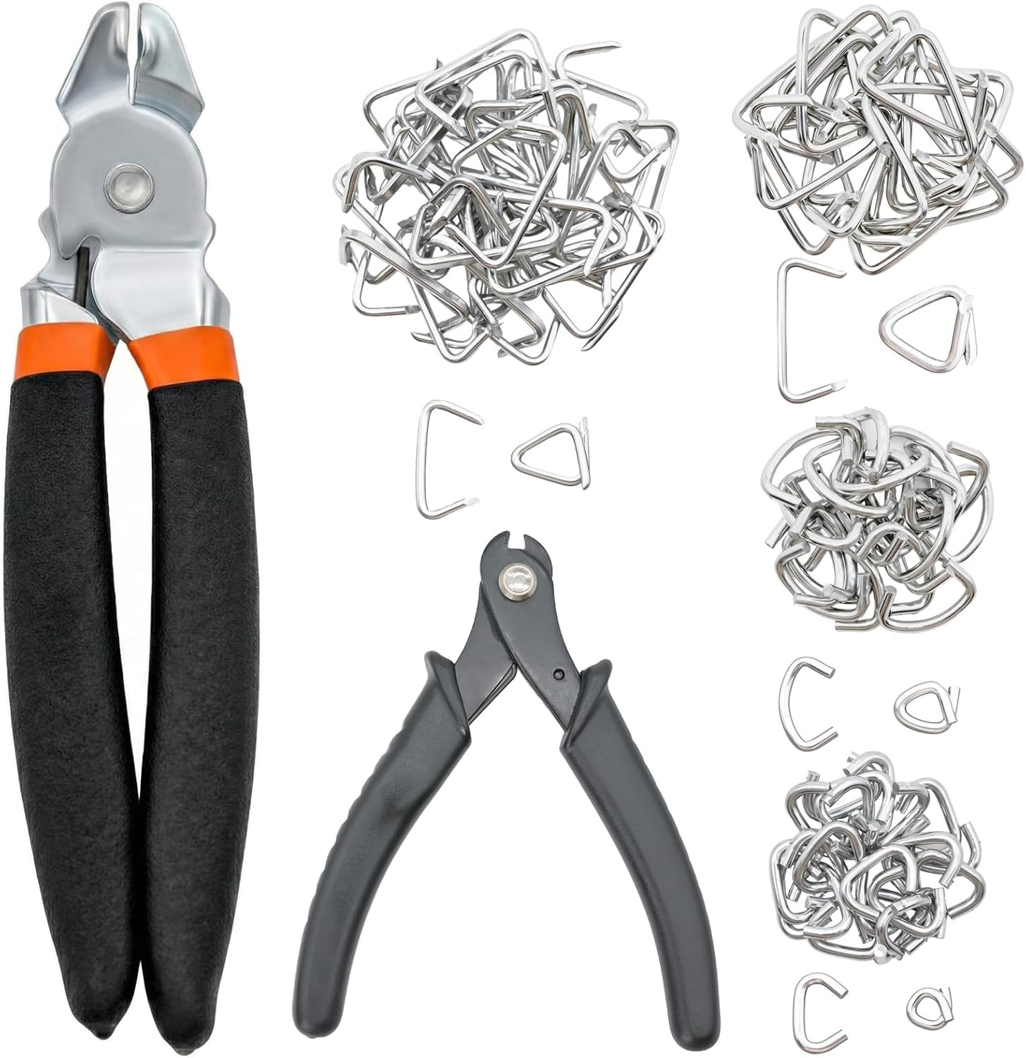 Bent Hog Ring Pliers Kit with 600 pcs Galvanized Hog Rings 3/8", 1/2", 3/4", ...