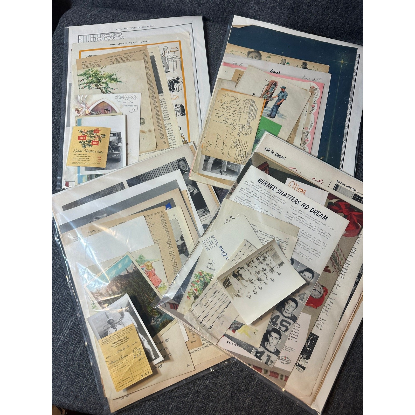 Vintage Authentic 1940's Paper Ephemera Bundle -Approx. 20 Pc -Scrapbook/Craft
