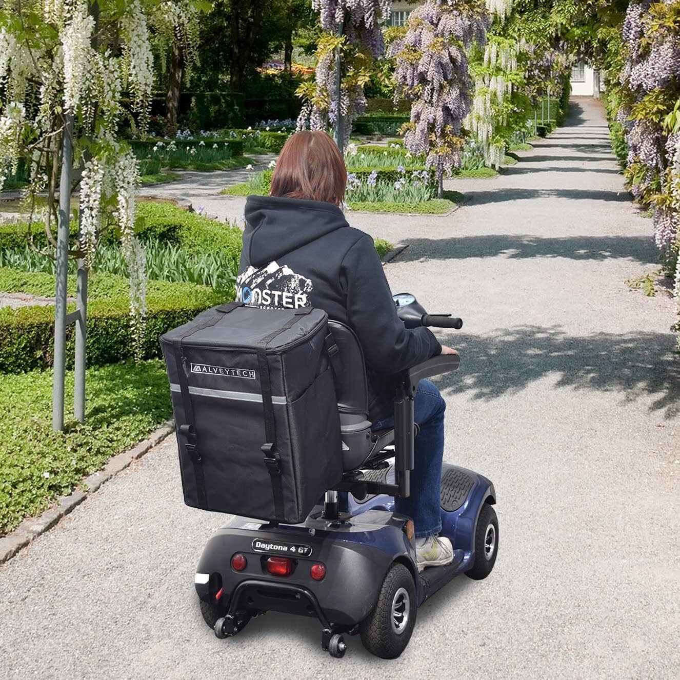 Compact Extra Large Mobility Scooter Bag with Adjustable Straps - Black Nylon