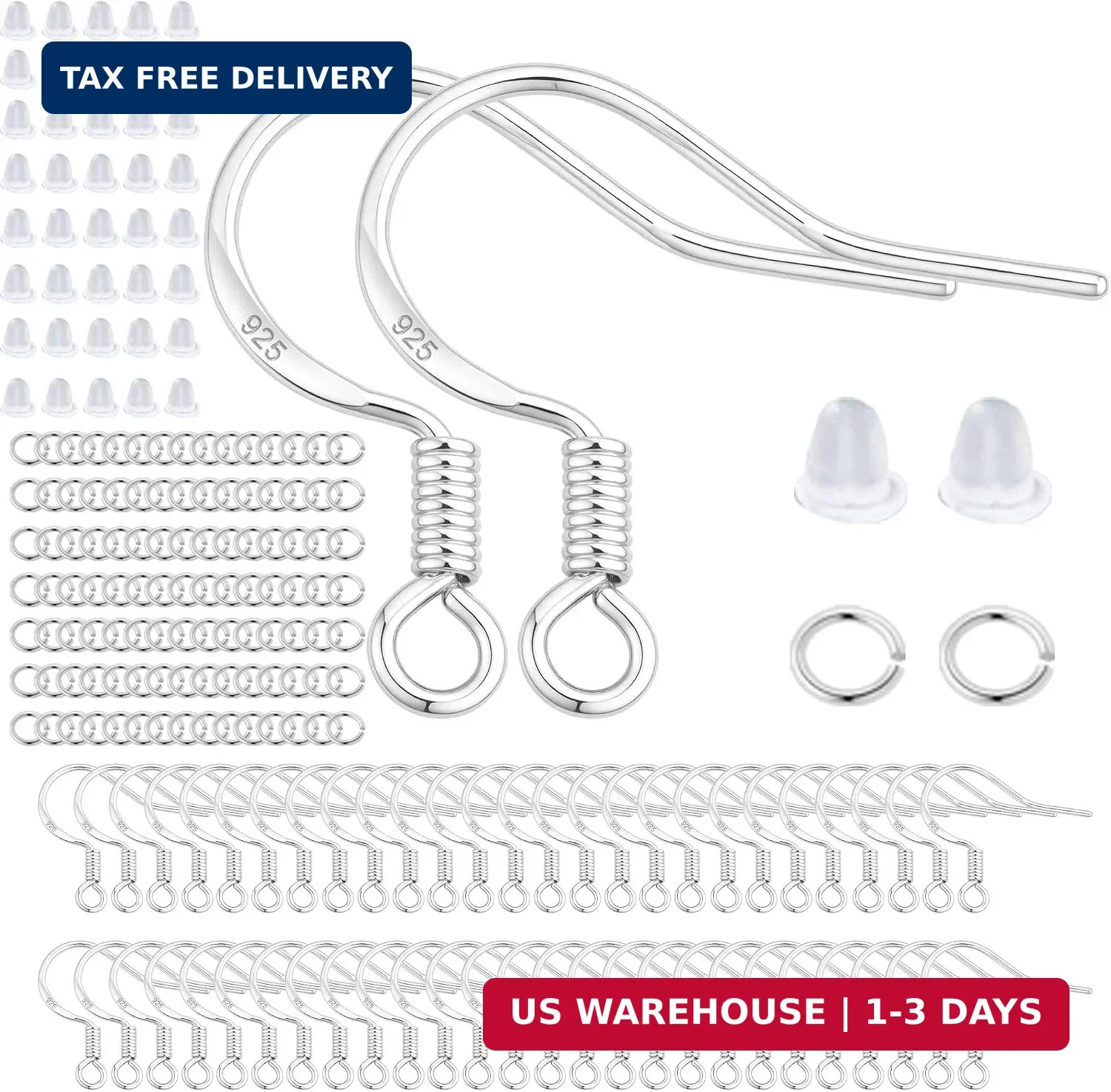 200 PCS/100 Pairs 925 Sterling Silver Plated Earring Hooks Hypoallergenic Silver