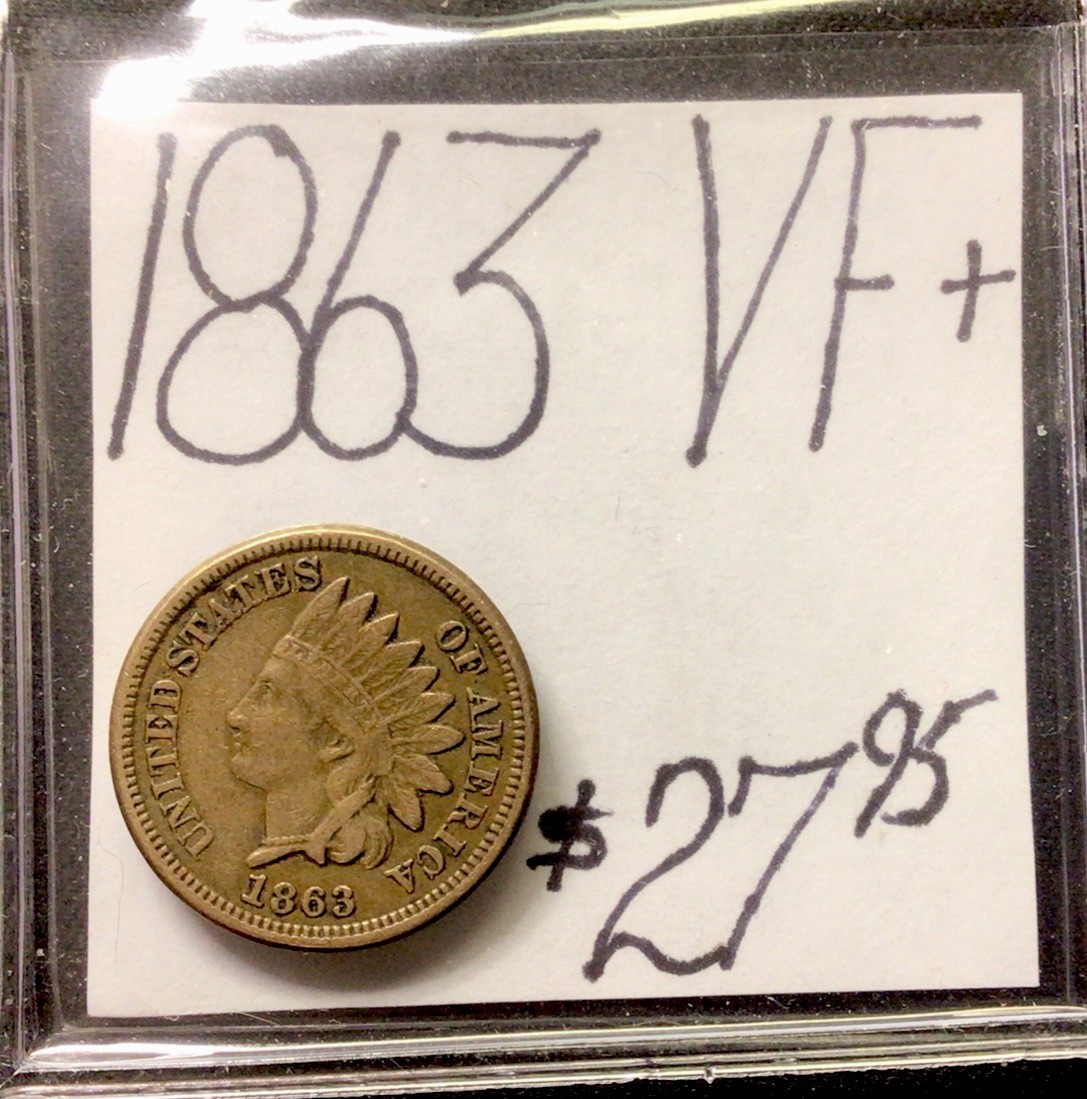 1863 Indian Head One Cent VF+! ENN Coins