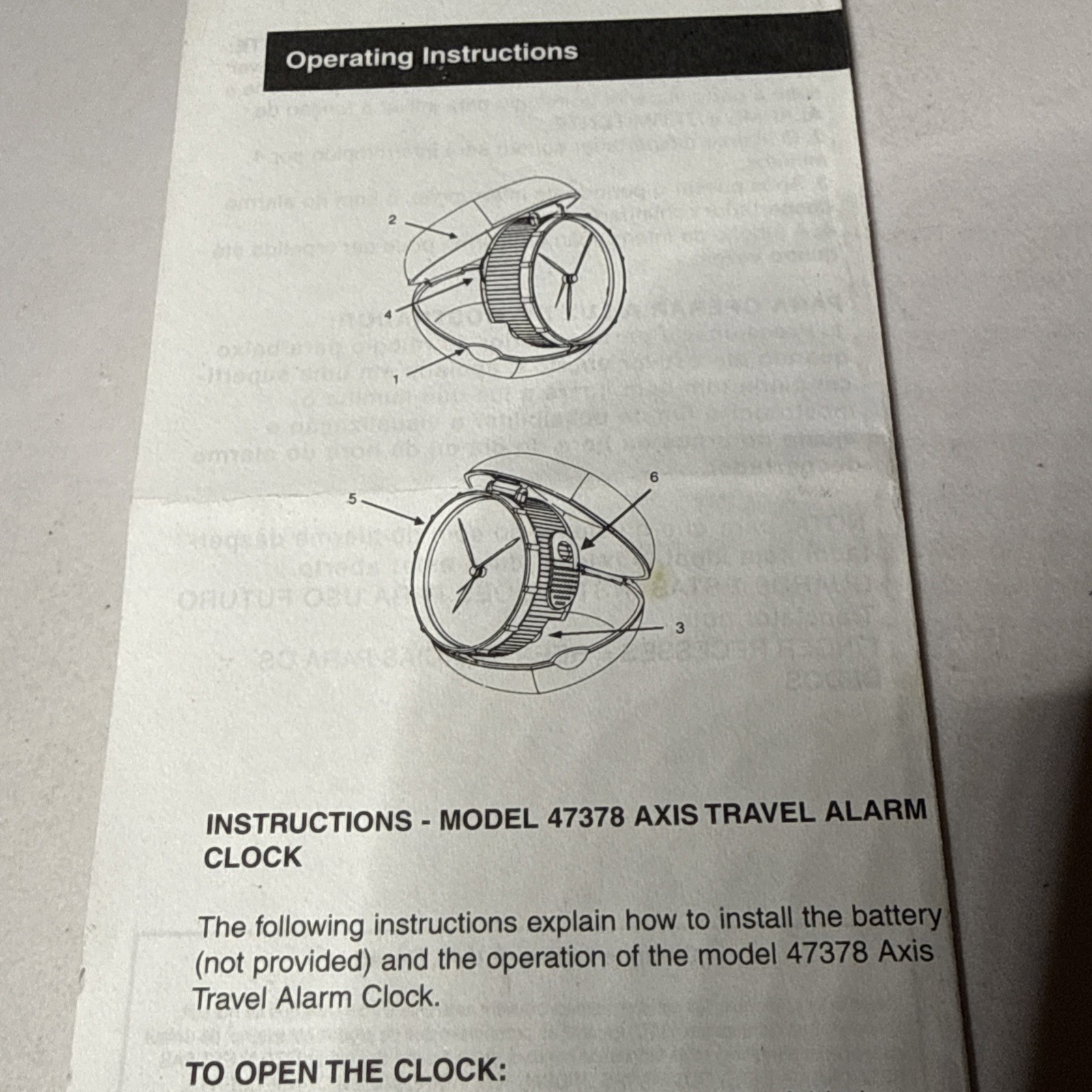 Axis Travel Alarm Clock Instruction/ Manual Model 47378