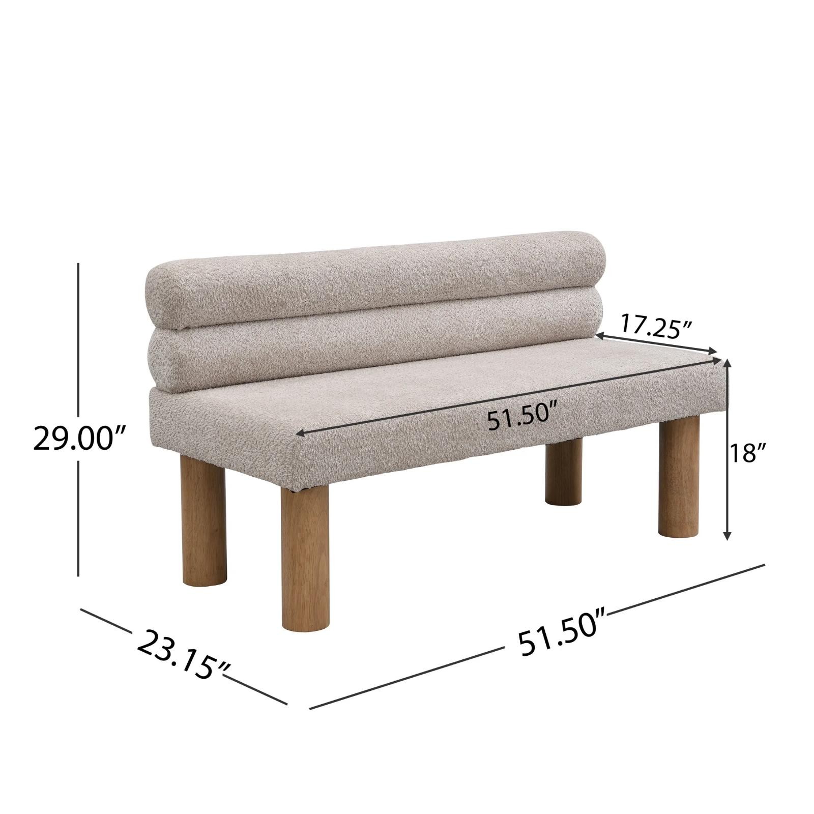Rustic Modern Dining Bench Upholstered With Backrest And Natural Solid Wood Leg