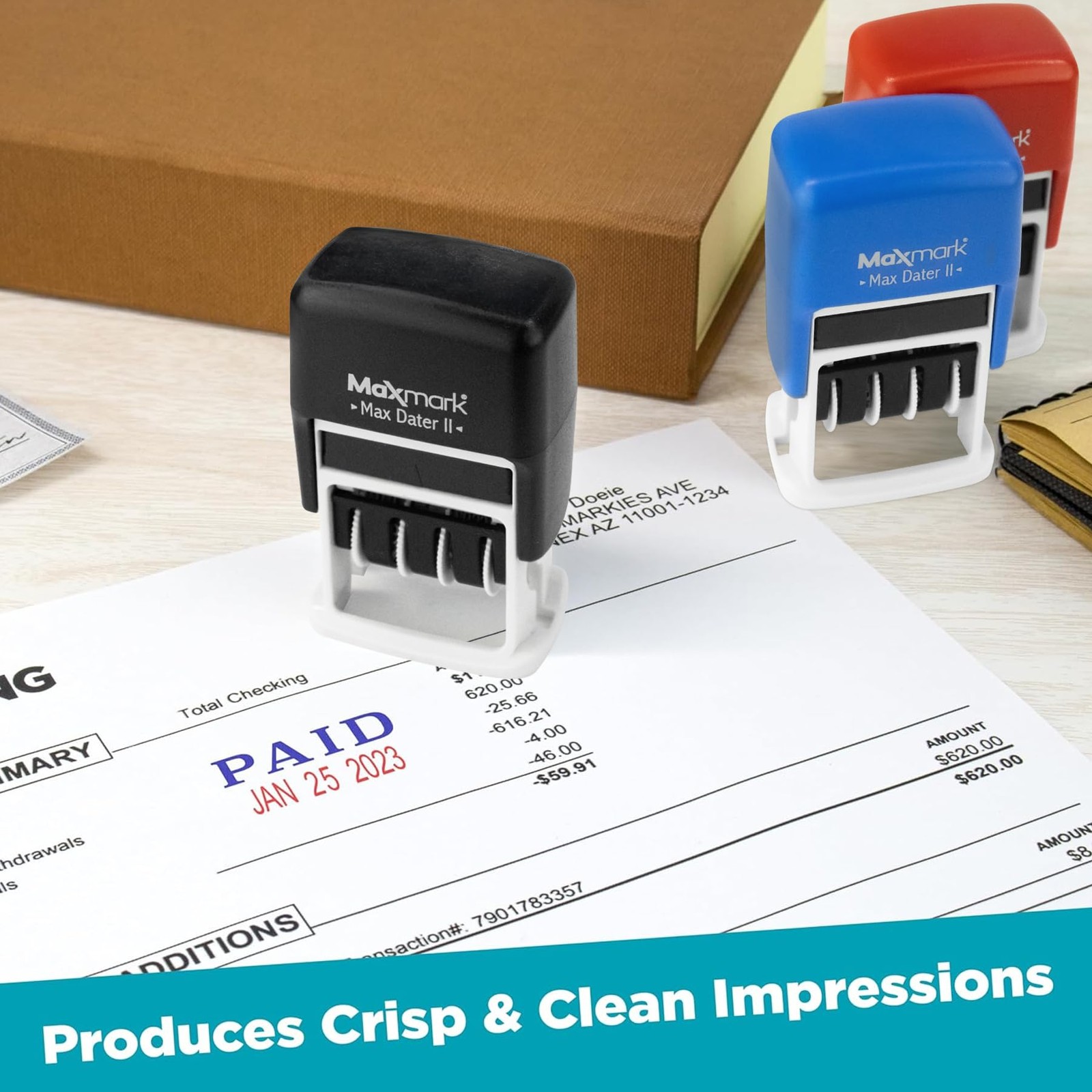 MaxMark Self-Inking Rubber Date Office Stamp with Received Phrase & Date - RE
