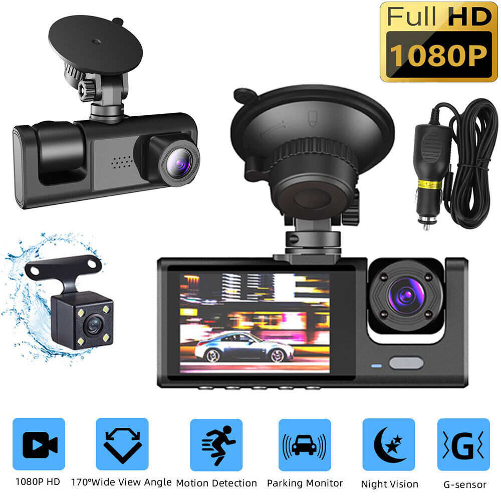HD 1080P Car Dual Lens Dash Cam Front/Rear/Inside Video Recorder Camera G-sensor