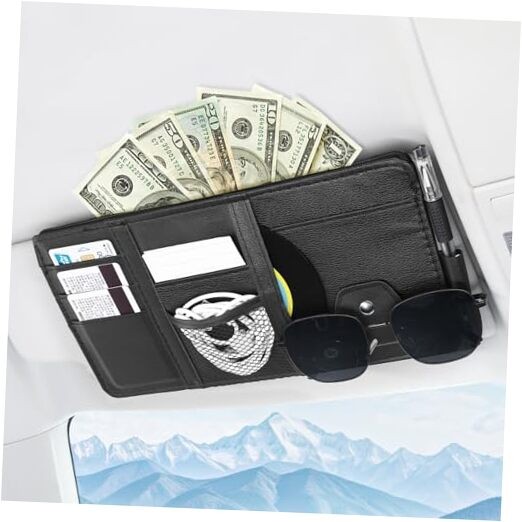 Car Sun Visor Organizer with Double Zippers, Multi-Pockets for Glasses, Black