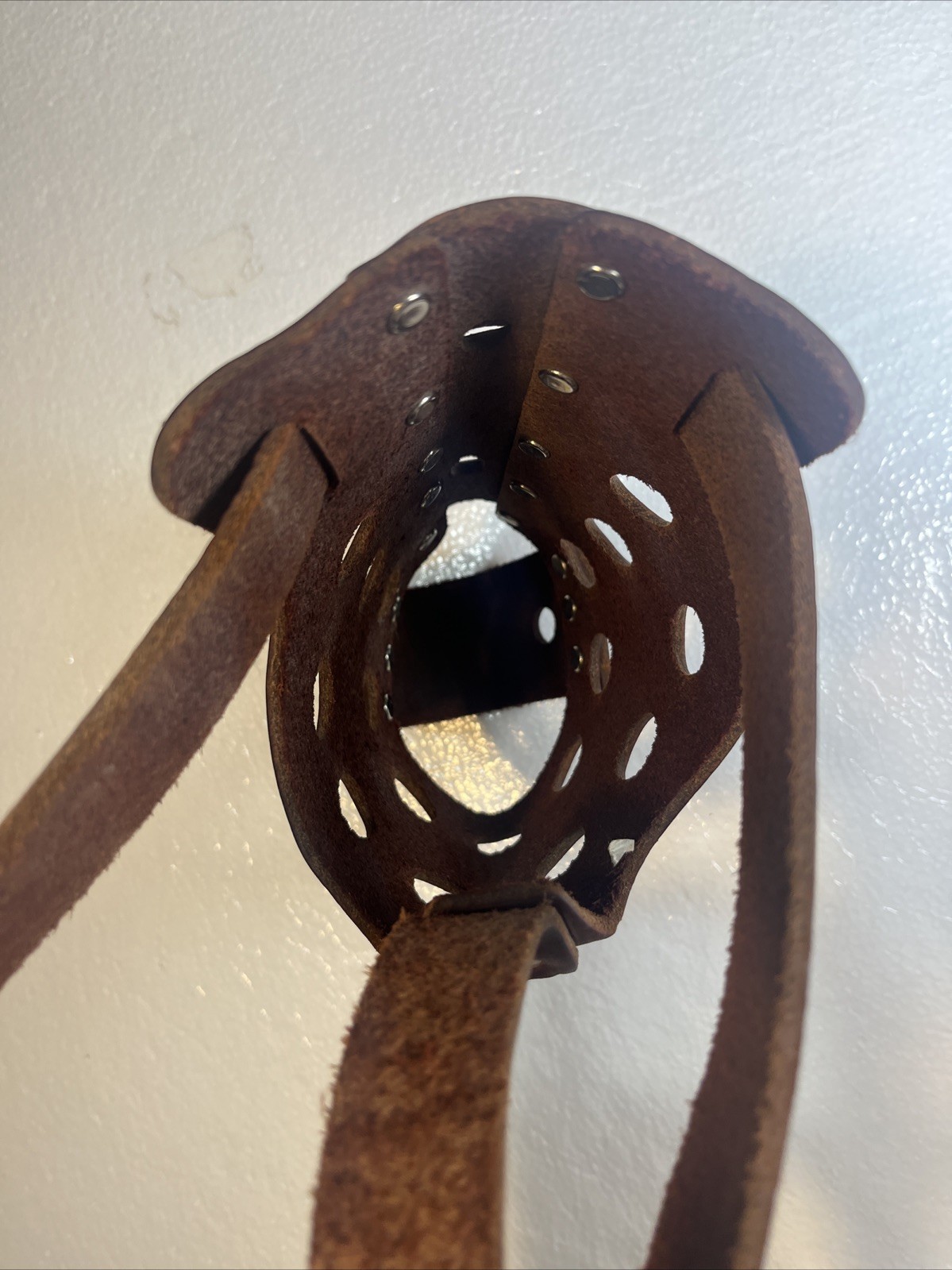 Vintage Adjustable Brown Leather Dog Muzzle, Vented, Lrg Breed Size 5?