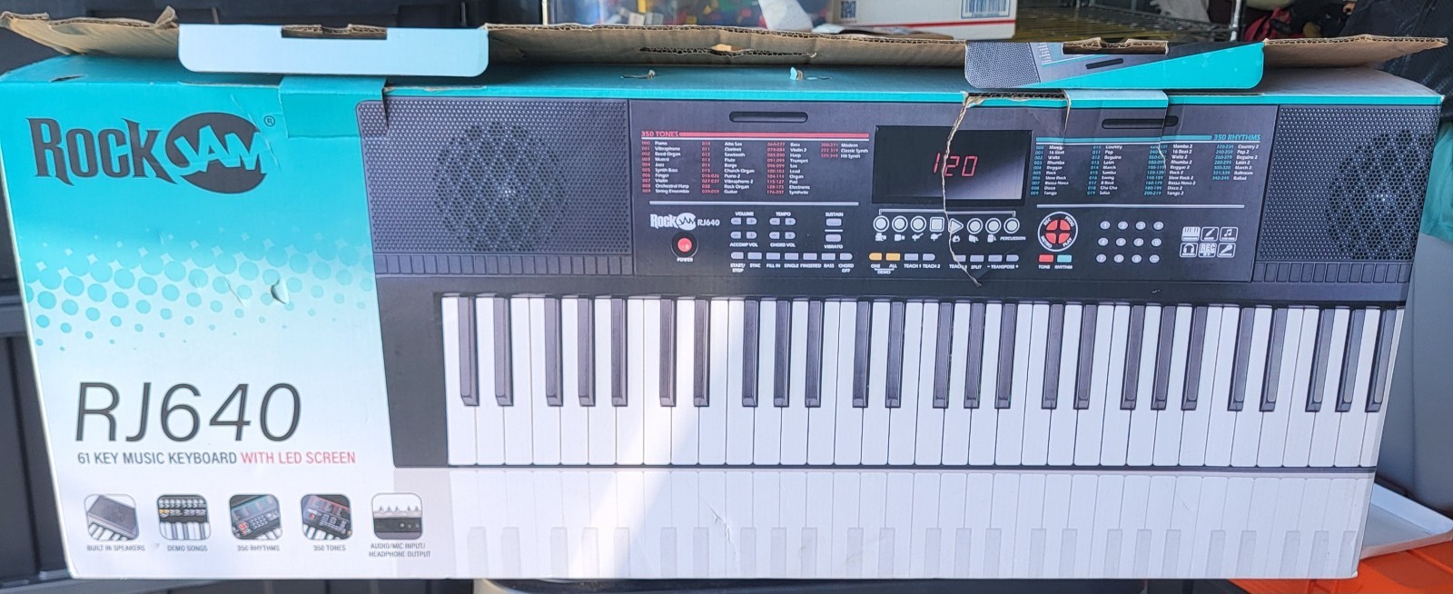 RockJam RJ640 61-Key Electronic Keyboard LED Screen Black Large