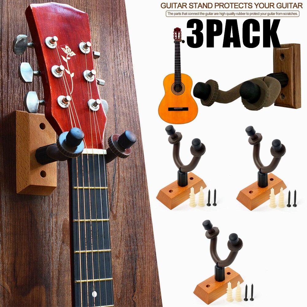 3-Pack Wooden Guitar Wall Mount Hanger Holder Display Violin Acoustic Ukulele
