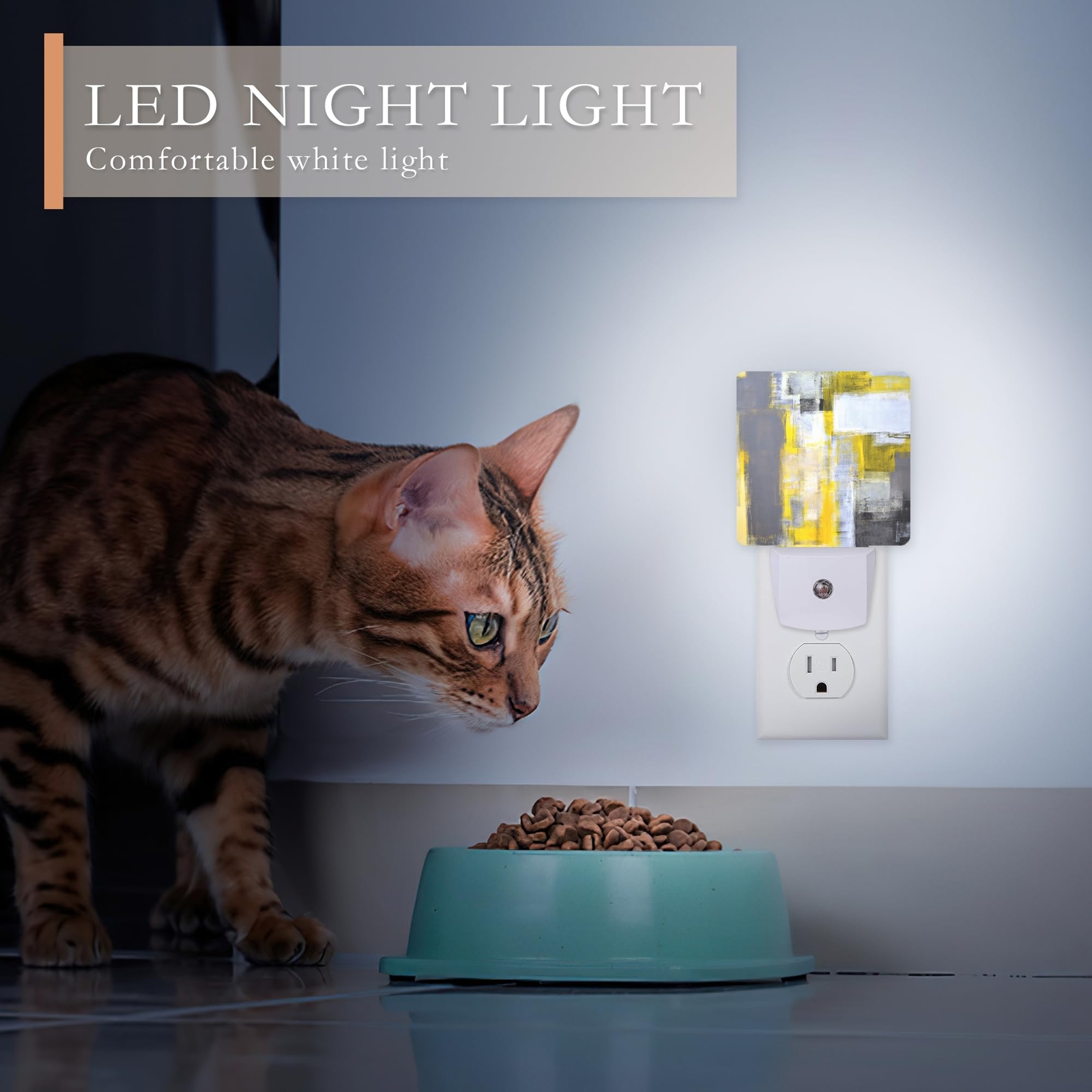 Night LightGrey and Yellow Abstract Art Night Lights Plug into Wall for Boys ...