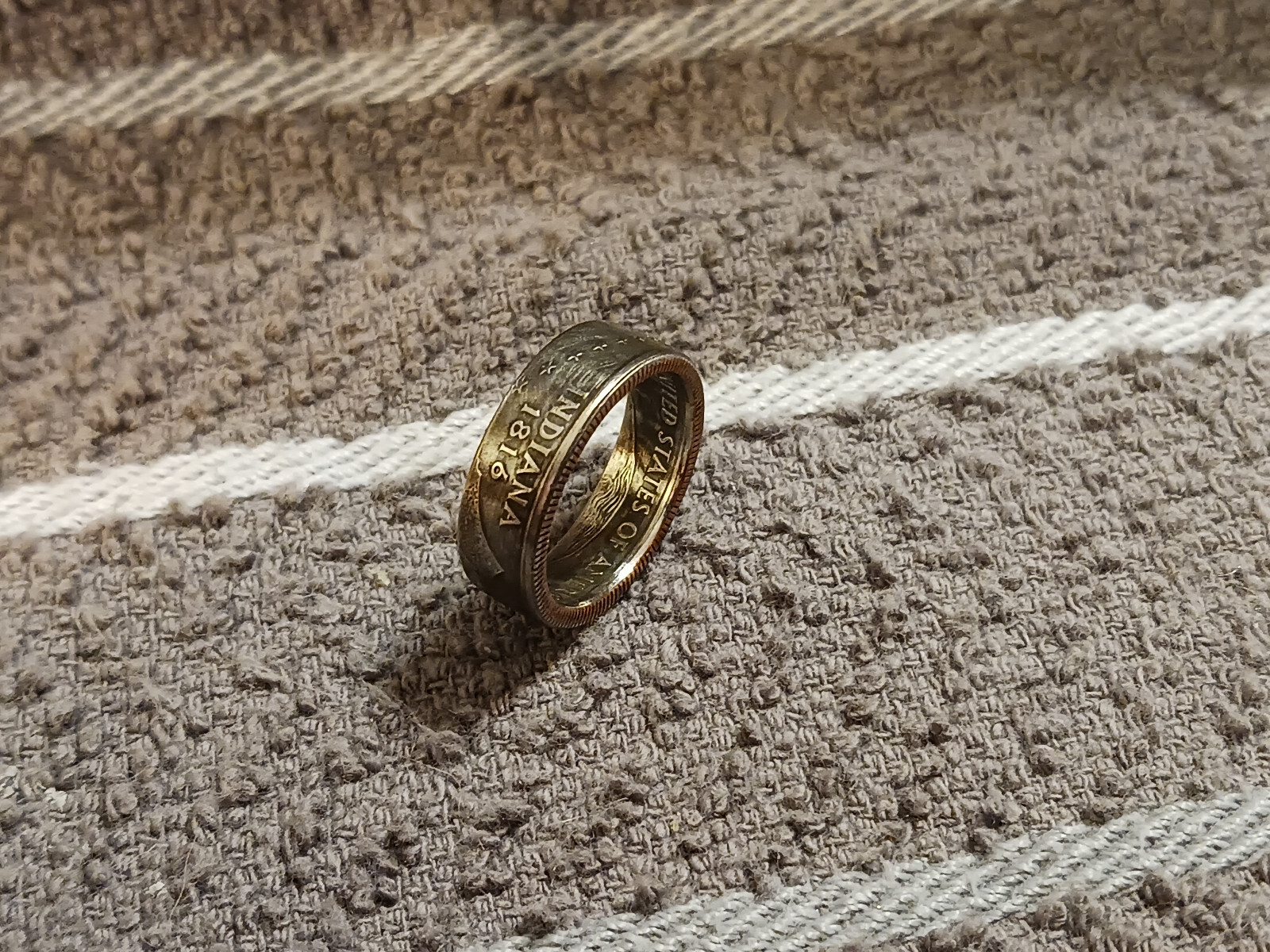 Indiana Handcrafted Washington Quarters coin ring, size 6 1/2  (2002)