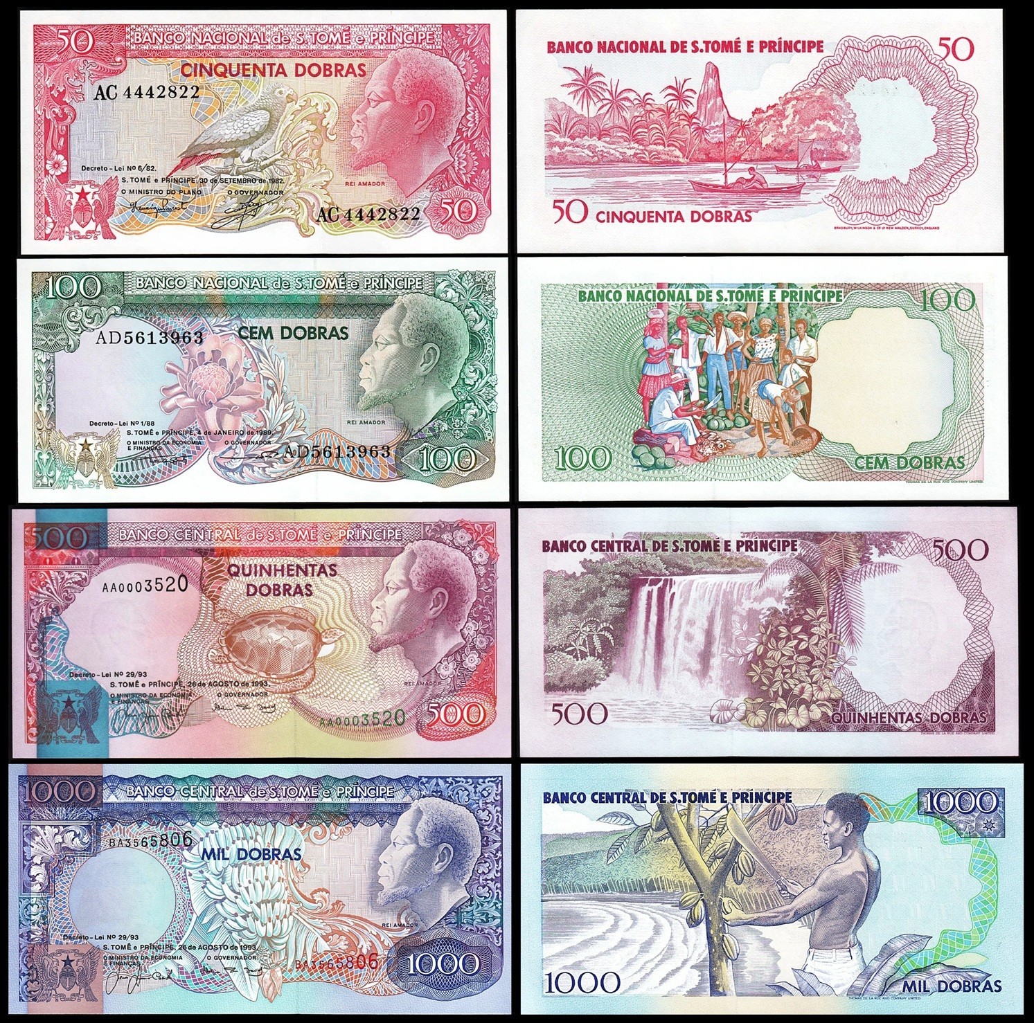 Saint Thomas 4 Pcs UNC Set, 50 100 500 1000 Dobras 1982 1989 1993